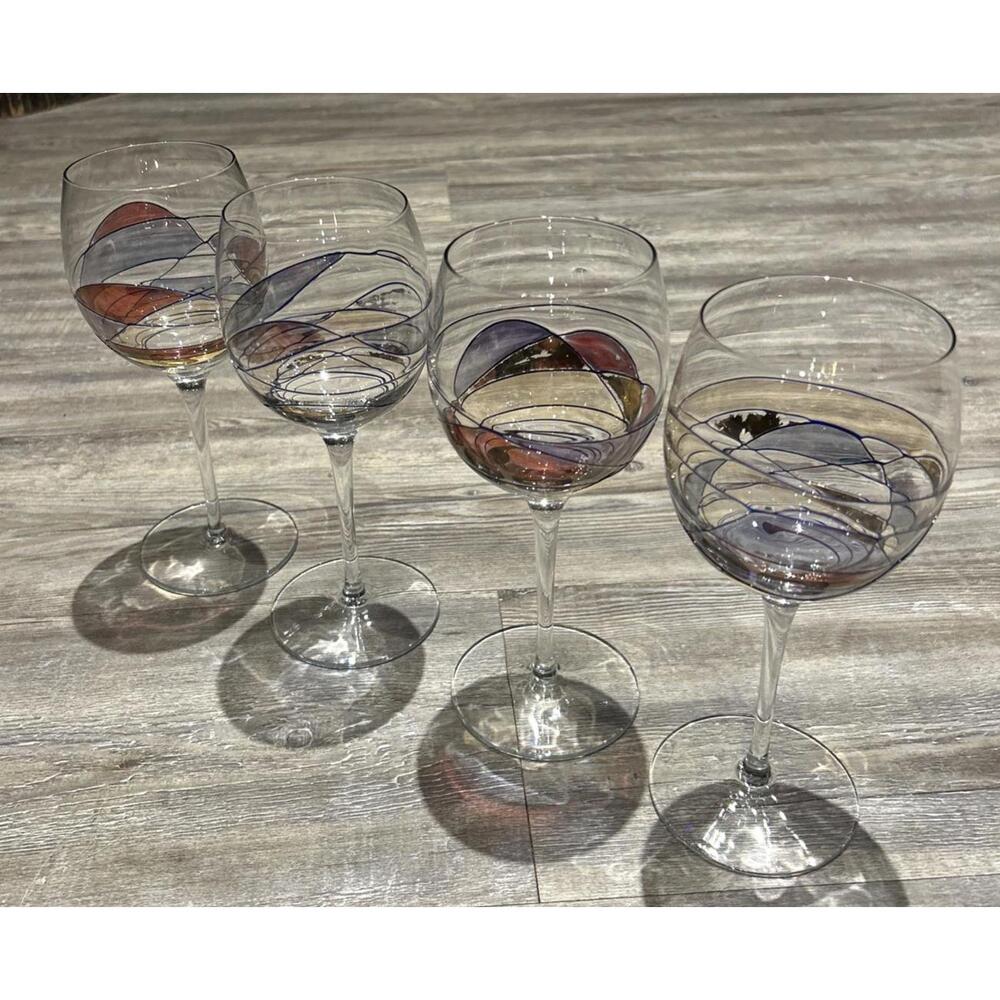 (4)Vintage Milano Romania Stained Glass Mosaic Champagne Flutes Glasses MCM